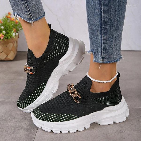 Chaussures décontractées pour femmes baskets de plate-forme d'été Chaîne de métal houlable Slip on Shoe for Women Fashion Fashion Female Sneaker Dames Walking