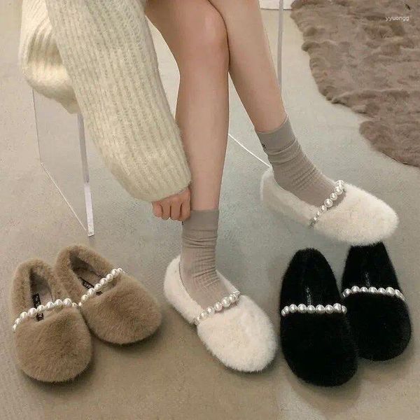 Chaussures décontractées Coton en peluche femme hiver extérieure de neige chaude et neige à fond plat Lefu Lambhair Pearl Decoration Design Taille 40 E777