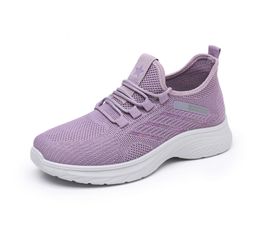 Chaussures décontractées en polyuréthane à semelle souple pour femmes, chaussures de sport décontractées, simples, volantes, maille tissée, course à pied