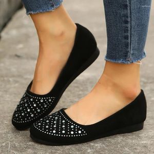 Chaussures décontractées Femmes Slume Rignestone Flats Round-Toe Slip on Fomen Women Black Ladies Boat Zapatos Mujer