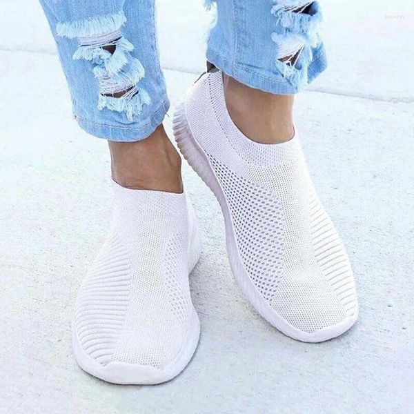 Zapatos casuales zapatillas para mujeres 2024 moda transpirable color sólido mujeres resbalando en calcetines mujeres plano mujer