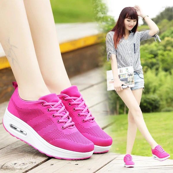 Zapatos informales para mujer, Zapatillas deportivas con plataforma y cuña tonificadora, ligeras, transpirables, adelgazantes, Fitness, Swing