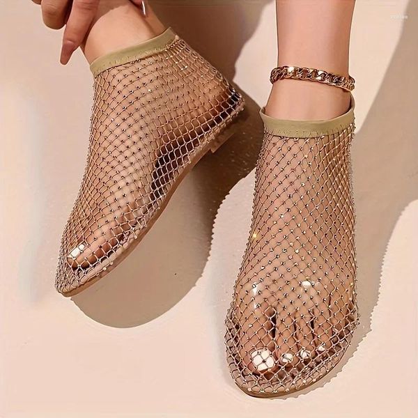 Zapatos Casuales Sandalias con Purpurina De Color Sólido para Mujer Decoración De Diamantes De Imitación Malla Ligera Agua Verano Ahuecado Playa