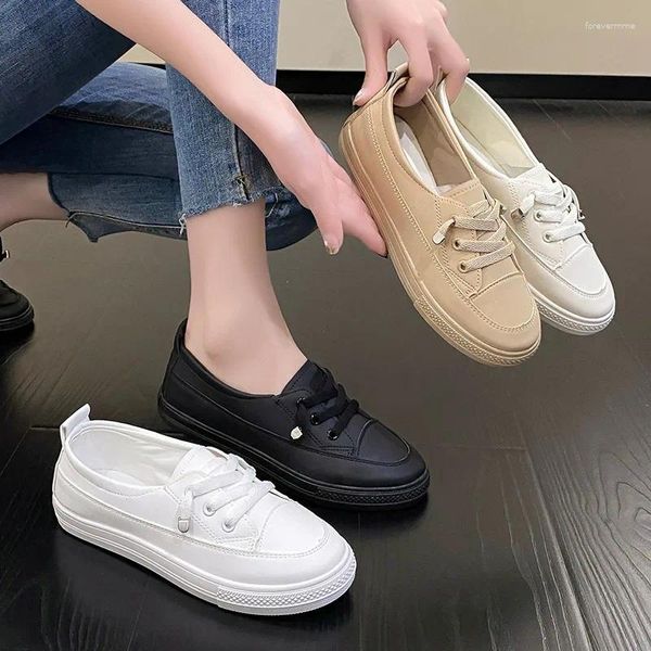 Zapatos casuales de encaje sólido para mujeres zapatillas de zapatillas PU cuero vulcanizado damas livianos livianos