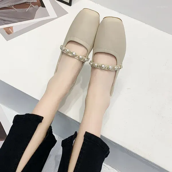 Chaussures décontractées chaussures d'été pour femmes Mary Jane pour femme 2024 Style japonais Lolita Moccasins Square Toe Plat Pearl Gothic Flats