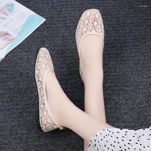 Zapatos informales para mujer, planos suaves de encaje transparente, punta cuadrada, barco negro Sexy, transpirables, Beige, antideslizantes, planos 35-40