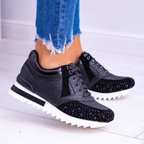 Chaussures décontractées Vulcanize Summer confortable Sneakers pour femmes Belle décoration de cristal de marche