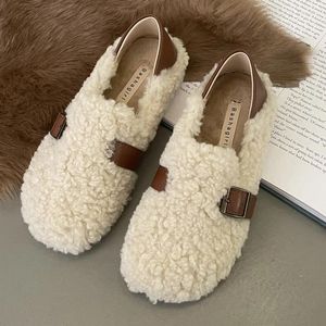 Chaussures décontractées en peluche pour femmes, mocassins chauds à bout rond, confortables et bouclés, en fourrure de mouton, en coton, à la mode, pour l'extérieur, hiver, 2024