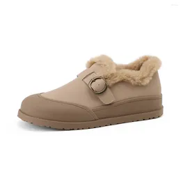 Casual schoenen Winter Winter Warm vacht Winter Lange Binnen Fashion Solid Khaki Color Woman Designer Suede Leather Slip-on