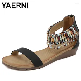 Zapatos informales, sandalias de mujer, verano 2024, estilo griego, bohemio, folk-personalizado, zapatillas planas de playa artesanales para mujer de talla grande 42