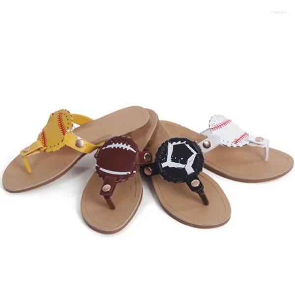 Zapatos casuales Sandalias de mujer Chanclas con estampado de béisbol Zapatillas de playa con tacón de cuerda