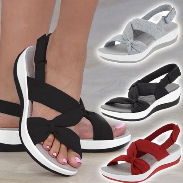 Chaussures décontractées femme sandales talon talon ouvert calices d'été Bowknot sandalias sandalias dames anti-wear zapatillas