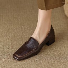 Mocassins de printemps en cuir véritable pour femmes, chaussures décontractées simples en peau de mouton, bout carré, qualité à enfiler, robe Vintage de travail