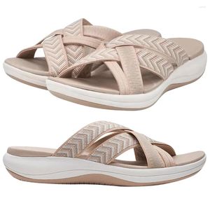 Casual schoenen Dames Glijsandalen Brede breedte Kruisband Slip-on Slides Open teen Platform Wedge Lichtgewicht voor de zomer