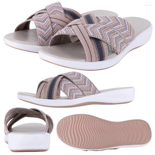 Zapatos casuales para mujeres Sandalias deslizantes ancho ancho correa cruzada espesas zapatillas de cojín gruesas plataforma de punta abierta cuña ligera para el verano