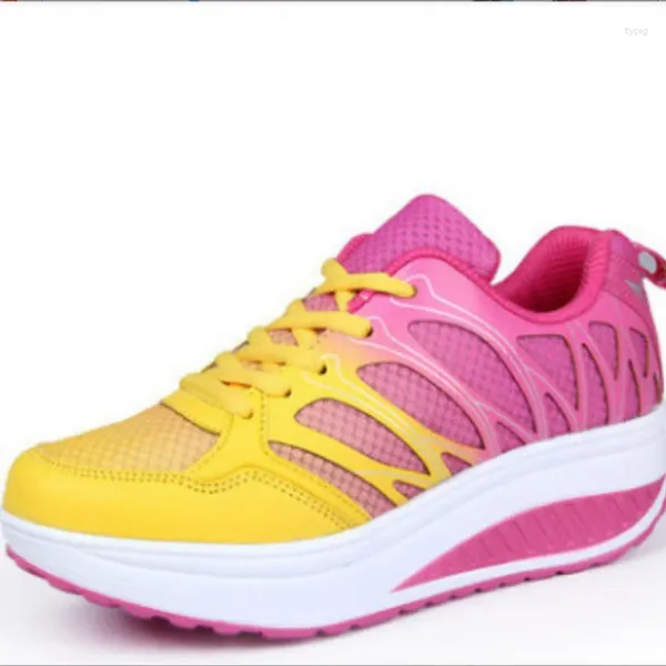 Zapatos informales para mujer, zapatillas de deporte, primavera y otoño, malla, esponja, pastel, suela gruesa, pisos, deportes elevados