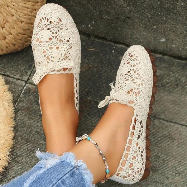 Zapatos casuales para mujeres SULLAS SULMENT Summer Flat Mesh Bow Bower's Hollow Out Air Lofafer Sandalias de color sólido para mujeres