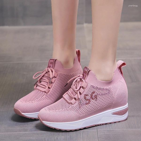 Chaussures décontractées Femme Summer Platform Mesh Sneakers Trainers blancs 7,5 cm High Heels Corège extérieur femme respirante