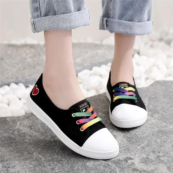 Zapatos casuales Mujeres Canvas blancas Anti skid Student School Lady Fashion Sweet Comfort Black Zapatos de Mujer Sapatos E1456