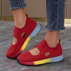 Casual schoenen Dames Vrouw Platform Sneakers Holle stof Running Dazzle Color Match Sole Dames Loafers Maat 45 Neon