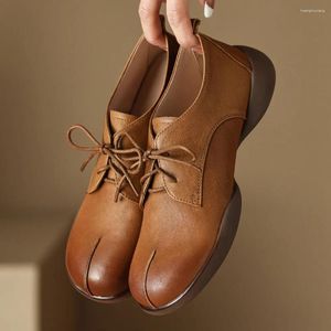 Chaussures décontractées de la femme en cuir authentique appartements à lacets oxfords oxfords rond baskets femelles de haute qualité Espadrilles confortables douces