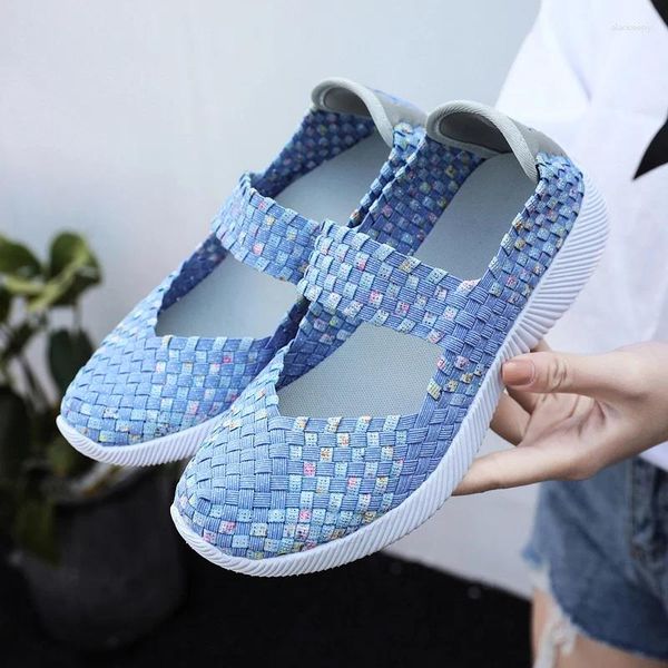 Zapatos informales para Mujer, zapatillas planas De verano, mocasines tejidos con respiración, Tenis suaves para caminar para Mujer, tallas grandes 35-42, Zapatos De Mujer