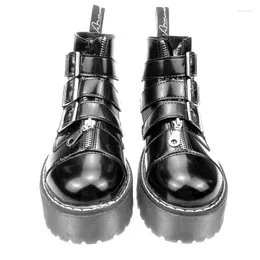 Casual schoenen dames gothic rock platform retro dames motorfiets enkellaarzen multi-gesp zip punk zwart