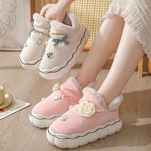 Chaussures décontractées Bottes de neige pour femmes avec mignon bowknot non glissement extérieur 2024 hiver pour les filles imperméables enrichis épais semelle légère de cheville légère