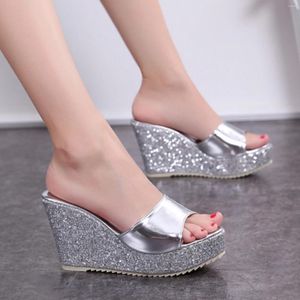 Casual schoenen Dames Wedges Platform Zomer Flat Sole Design Peep Toe Slingbacks Wedge Sandal Sandals Sequines Elegant Zapatos