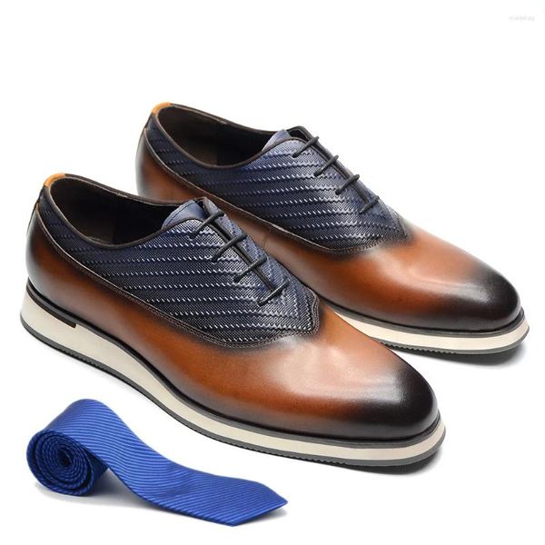 Chaussures décontractées XEBOS luxe hommes baskets en cuir de vache véritable respirant à lacets bout uni Oxford bureau hommes originaux