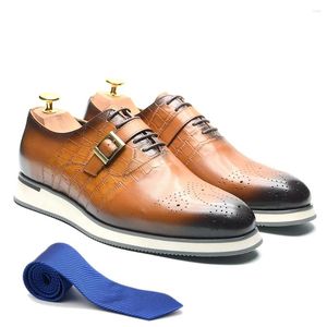 Casual schoenen XEBOS originele lederen heren Oxford flats veterschoenen met gespsluiting Brogue zakelijk formeel voor heren