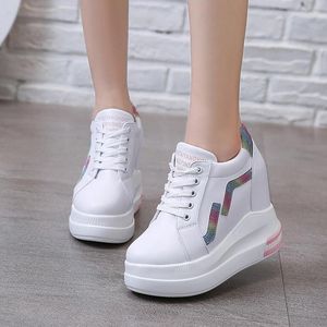 Chaussures décontractées xjrhxjr femme en cuir 12cm talons hauts Plateforme de coin lacet lacet up Hidden talon femme sneaker bling women's