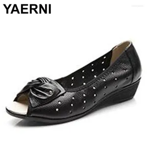 Chaussures décontractées yaerni femmes authentique sandales en cuir calices plate-forme femme peep toe dames mods chaussure femme