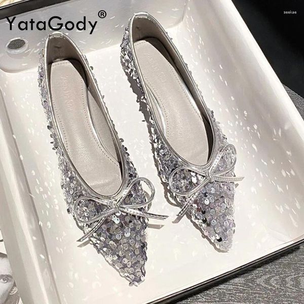 Zapatos casuales Tamaño de yatagodia 34-43 Mujeres brillos brillantes ballet pisos lindos cajas bajas de la fiesta de la fiesta de la fiesta 2024 Slip on Lendy