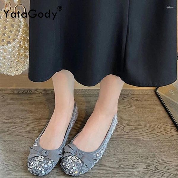 Zapatos informales yatagody tamaño 35-40 espellable brillo ballet planos para mujeres lindos cristales de arco mocasines Vestido de trabajo de tacones bajos Bridal