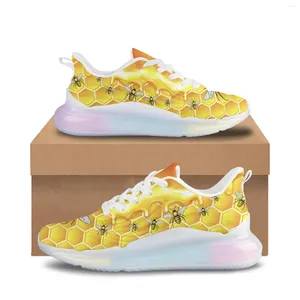 Chaussures décontractées Abeille jaune miel imprimé Coussin d'air Mesh marque de course de baskets Super entraîneurs marche