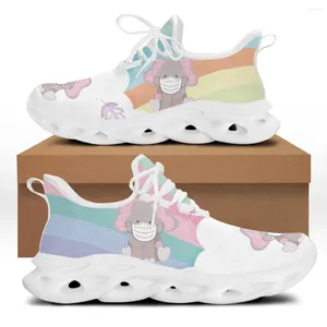 Casual schoenen Yikeluo iriserende olifant cartoonafdruk vrouwelijke gaas swing sneakers licht vrouwen schoenen platform