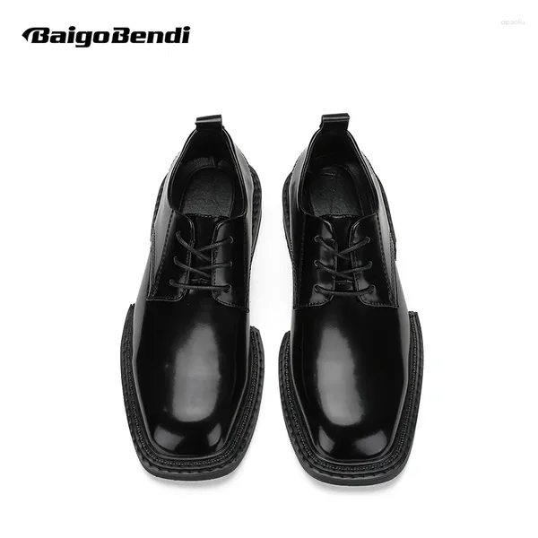 Chaussures décontractées Jeune homme Trendy Pu leter Design Square Toe Lace-Up Cool Boy Basic Daily Oxfords