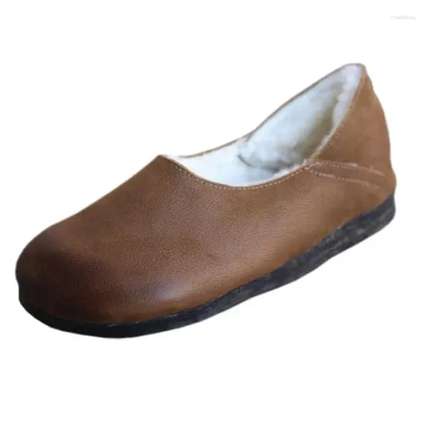 Zapatos casuales YourSeason señoras 2024 invierno cuero genuino Vintage pisos concisos mujeres punta redonda