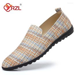 Chaussures décontractées yrzl mots hommes robes brune glissade sur mocassins plates confortable taille 46 marque de mode