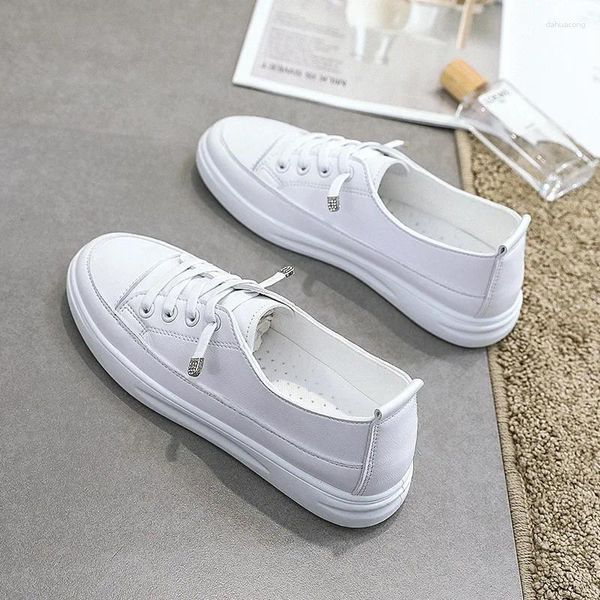 Zapatos casuales Zapatos De Mujer zapatillas De deporte De moda Mujer alta calidad cuero Pu blanco con cordones para la escuela Mujer estudiante