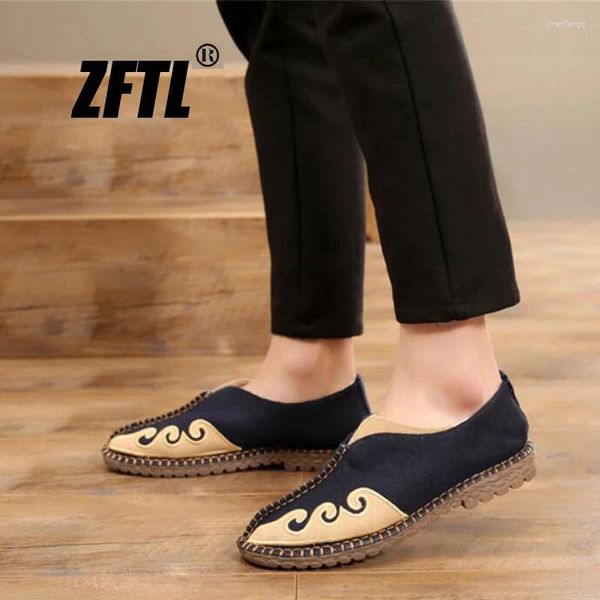 Zapatos casuales zftl hombres lienzo slip-on mocasines étnico