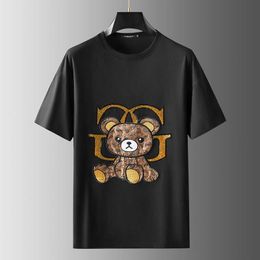 T-shirt décontracté à manches courtes pour hommes avec personnalité petit ours broderie tendance surdimensionnée hommes été nouveau demi-manches men0