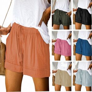 Shorts décontractés pour femmes, pantalons à jambes larges, taille haute, à lacets, en sergé ample, européens et américains, nouvelle collection été 2023, q5U2 #