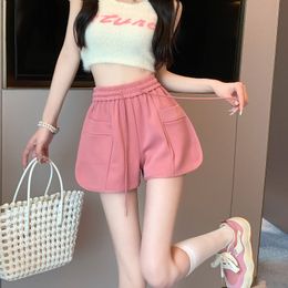 Casual shorts vrouwen 2024 zomer nieuw aangekomen hoge taille losse sportontwerp sense tekening rechte breedbeen solide kleur hot pants mode veelzijdige shorts vrouw