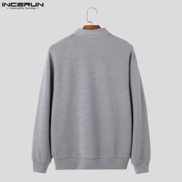 Tops de estilo simple casual Incerun Nuevo suéter de punto de punto para hombres streetwear otoño invierno macho sólido manga larga suéter s-5xl