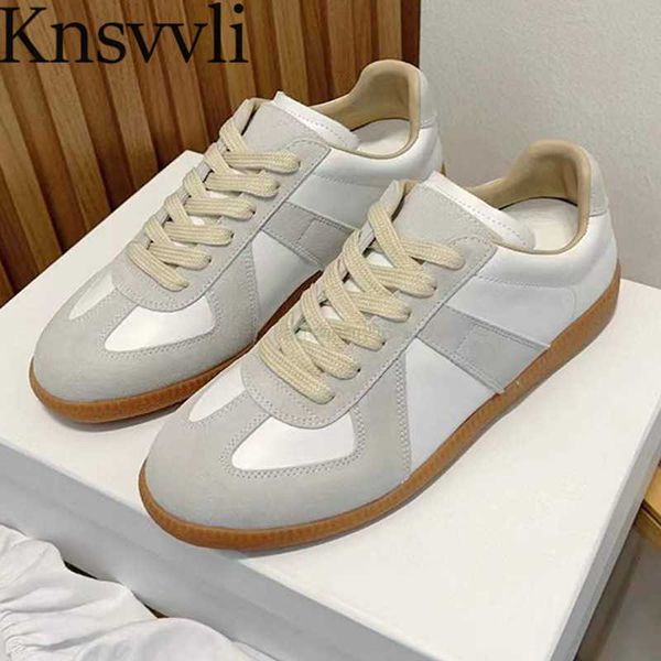 Zapatillas de deporte informales para mujer, zapatos de verano de retazos de cuero de gamuza, zapatos de mujer con punta redonda y cordones, zapatos para correr al aire libre, zapatillas planas para hombre X230523