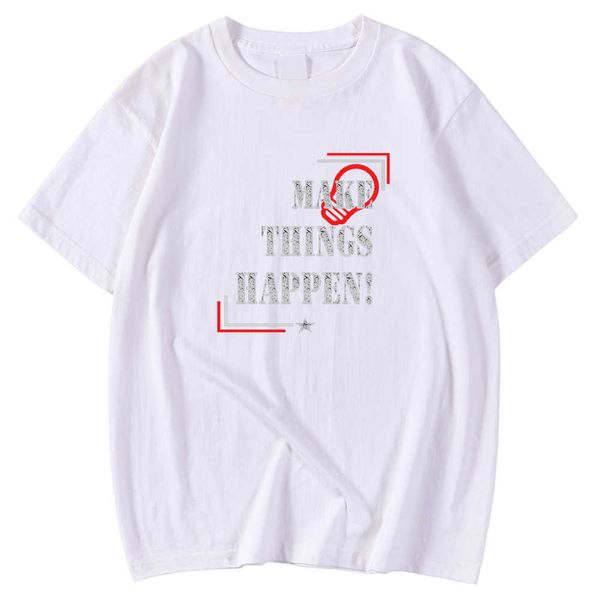 Casual Soft Men's Tees Shirt T-shirts de grande taille Simple Make Things Happen Letter Prints Tops Fashion Vintage Tees Shirts Man Y0809