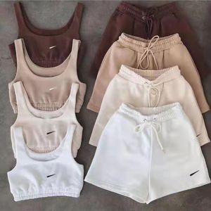 Casual Solid Sets Ladies Tracksuits Crop Top en DrawString Shorts 2 -Pieching bijpassende sportkleding Set Summer Athleisure Outfits