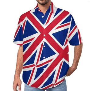 Chemises sportives décontractées chemises de drapeau britannique pour hommes imprimé plage de plage lâche hawaïen y2k blouses courte vêle